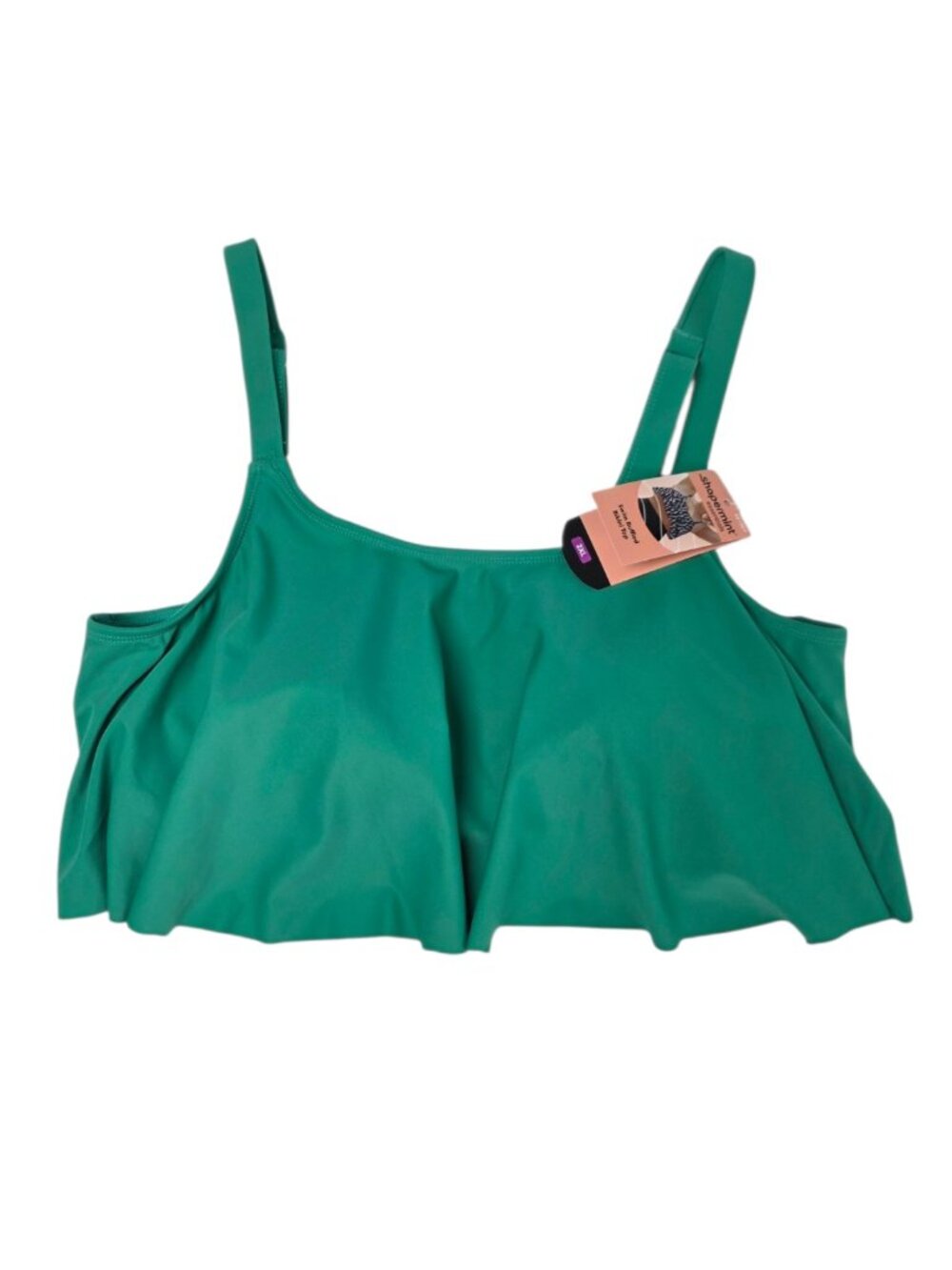 Shapermint Swim Ruffled Bikini Top, Green, Wireless, Flounce, Size 2XL